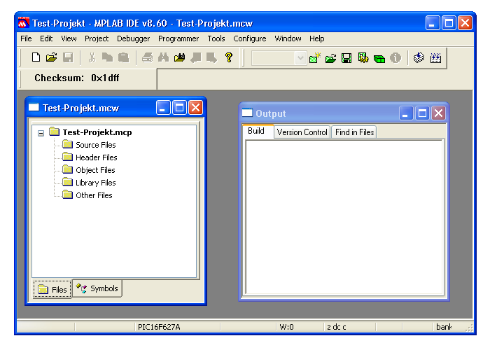 Die MPLAB IDE - alle Einstellungen getätigt