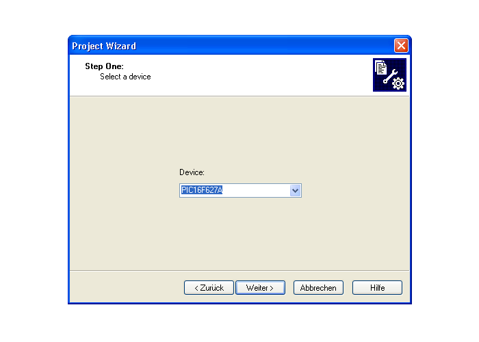 Der MPLAB Project Wizard - Auswahl des Devices
