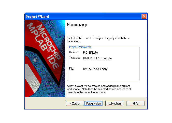 Der MPLAB Project Wizard - Summary