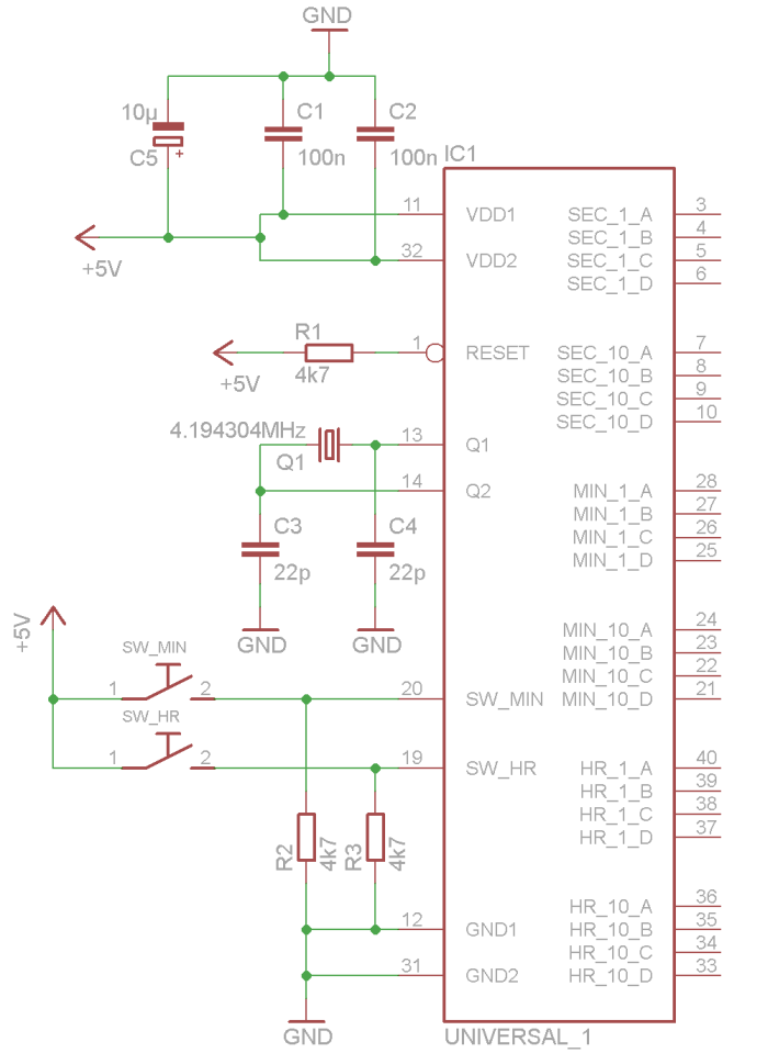 Beschaltung des Universal-Uhr-ICs