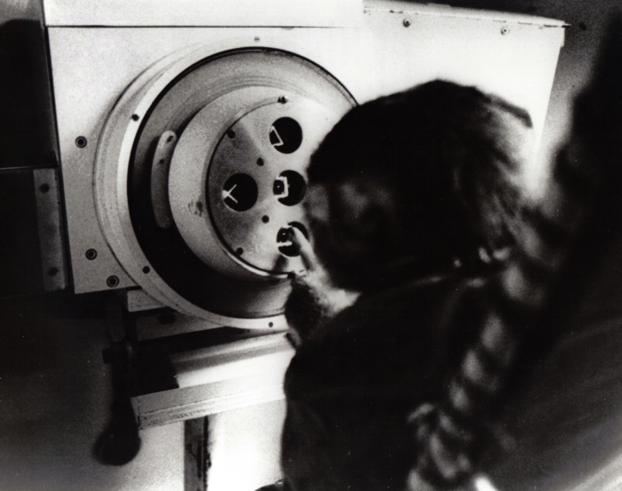 Ein Schweinsaffe am Primate Psychomotor Test System