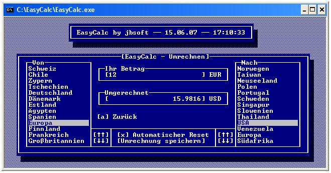 Die Umrechenoberfläche