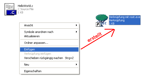 Das Einfügen der Verknüpfung